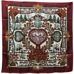 HERMES エルメス スカーフ カレ90 切り絵柄 レッド×ホワイト シルク100％ フランス製 【中古】 22506R22