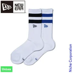 【新品】 ニューエラ  ソックス クルー2ペア ライン フラッグロゴ エンブロイダリー ブラック/ブルー 14518185 アウトドア ユニセックス 靴下 クルー