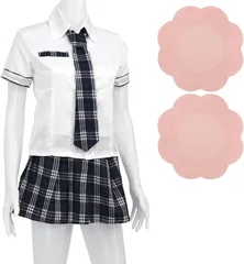 THroom JKコスプレセット 制服コスチューム 半袖ブラウス 2wayネクタイ ミニ丈スカート チェック パーティー 仮装