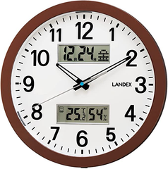 ランデックス(Landex) 掛け時計 アナログ ディアデイズ ライト付き 自動点灯 静音 連続秒針 温度 湿度 表示 ダークブラウン YW9178DBR