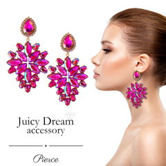 【OUTLET】ピアス 大ぶり ビジュー ステージアクセサリー ピンク ロングピアス ドレス ビキニ 舞台 撮影