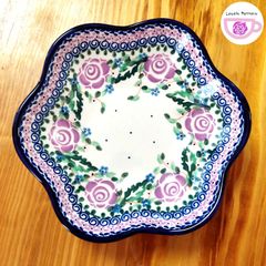 お花のボウル　フラワーボウル　鉢　幅20cm　紫のバラ　ポーランド食器　ツェラミカミレナ　ポーリッシュポタリー　CeramikaMillena　U27V