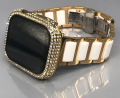 GimelZayinセット ホワイト  g セラミック アップルウォッチ ステンレスベルト キラキラ　カバー ケース 保護　画面保護 ウルトラ ultra メンズ レディース 40mm 41mm 44mm 45mm 49mm Apple Watch バンド