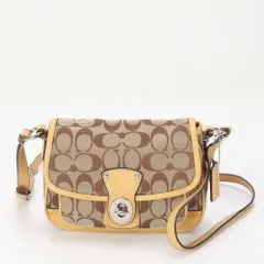 美品 コーチ シグネチャー ターンロック レザー キャンバス ショルダーバッグ ハンド トート ブラウン レディース EEE BD7-2【中古】