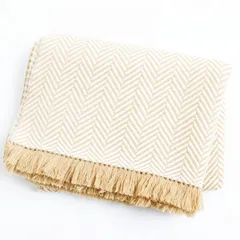 美品●HERMES エルメス カシミヤ100％ ヘリンボーン柄 フリンジ付き 超大判ストール/ブランケット ブラウン×ホワイト 正規品　q05-st30321-01584のサムネイル