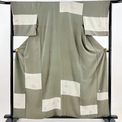 付下げ 身丈158cm 裄丈65cm M 袷 落款 草花 よろけ縞 灰茶 正絹 秀品 【中古】