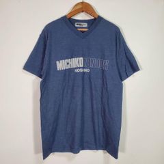 ミチコロンドンコシノ メンズ 半袖Tシャツ 紺 プリント Ｖネック カジュアルM