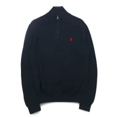 POLO RALPH LAUREN メッシュニット ピマコットン ハーフジップ セーター M ブラック スモールポニー刺繍