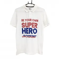 ジャックバニー 半袖ポロシャツ 白×レッド フロントビッグプリント  メンズ 5(L) ゴルフウェア Jack Bunny