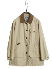 【お得なクーポン配布中!】 90s エルエルビーン ハンティング ジャケット レディース S / オールド コットン カバーオール ハーフ コート 襟 本革 レザー ワンポイント