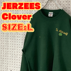 【ヴィンテージ】JERZEES　ジャージーズ　90's　スウェット　クローバー　刺繍　ワンポイント　L　モスグリーン　古着　MTSW2310-120