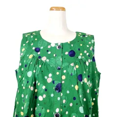6月限定開催！7日間だけの感謝セール  鴨居羊子パジャマ　新品未使用‼️TUNIC　春夏　ヨーク切り替えワンピース　ノースリーブ　サッカー水玉　グリーン色　日本製　66627のサムネイル