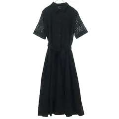 ZARA ザラ 花柄 半袖 ロングワンピース XL ブラック ベルト付属 レディース 古着