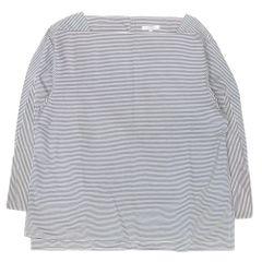 美品 23区 オンワード樫山 CANCLINI カンクリーニ ボーダー カットソー 9分丈 大きいサイズ 46 紺 ネイビー 白 ホワイト  レディース 古着 中古 USED