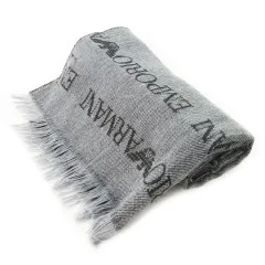 エンポリオアルマーニ EMPORIO ARMANI マフラー カットオフ ロゴ 総柄 インターシャ グレー 黒 ブラック /MN1 ■GY18のサムネイル