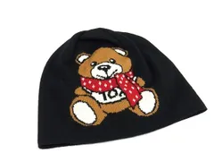 ■新品同様■ MOSCHINO モスキーノ ウール×アクリル テディベア柄 ニット帽 ニットキャップ 帽子 ブラック系×ブラウン系 FG9042のサムネイル