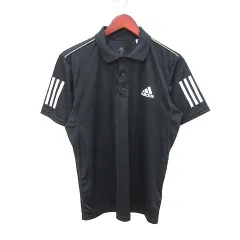 アディダス adidas ポロシャツ 半袖 カットソー ライン ロゴプリント M 黒 ブラック /CT