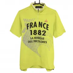 ★SALE価格★ルコックゴルフ 半袖ハイネックシャツ ライムイエロー×黒 ハーフジップ ビッグロゴプリント  メンズ L ゴルフウェア le coq sportif