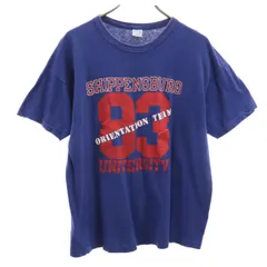 Champion チャンピオン 70s ヴィンテージ USA製 バータグ後期 半袖 シングルステッチ カレッジロゴ Tシャツ XL ブルー シッペンズバーグ大学 メンズ 古着