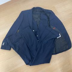 極美品✨スーツセレクト×マルゾット 通年スーツ 千鳥格子 木ボタン 青 