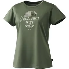 【新品】【Sサイズのみ】prince（プリンス）半袖 ゲームシャツ ティーシャツ テニスウェア レディース・ウィメンズ シャツ UVケア素材 ゲームシャツ 吸汗速乾、UPF50＋ カーキ WF4095-178-S
