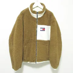 美品 TOMMY JEANS トミージーンズ トミーヒルフィガー リバーシブルシェルパジャケット ボアブルゾン L ブラウン×ライトベージュ メンズ 古着 中古 USED