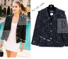シャネル ジャケット スーツ CHANEL ブラック パープル ウール  