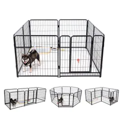 【即日発送】ケージ ペットケージ 犬 大型 犬用フェンス 60/80/98CM 犬用サークル 室内室外兼用 ペットサークル 折り畳み式 組立簡単 スチール製 複数連結可能 サークル (ブラック 大型犬 高さ98CM KIRATAKU 6枚)