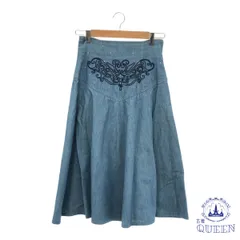 【訳アリ】 C'HAMOis スカート フレア デニム 刺繍 切替 ロング レディース ブルー 9 日本製 901-11637 送料無料 古着