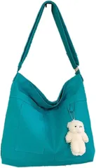 OJUMAH トートバッグ キャンバス A4 ショルダー 帆布 肩掛け 斜め掛け 軽量 通学 通勤 ファスナー 付き 無地(ターコイズブルー)