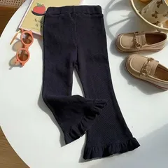 新品 ブラック  10分丈 フレア リブパンツ  ☆100cm 110cm 120cm 130cm 140cm☆ 人気商品  フリル  アンパサンド  こども服  ボトムス レギンス 伸縮性 カジュアル おしゃれ  通園  通学 送料無料