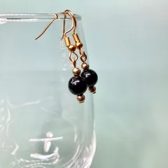 モリオン   一粒フックピアス 8mm （ゴールド） イヤリング 樹脂ピアス 天然石 パワーストーン  ハンドメイド ◆