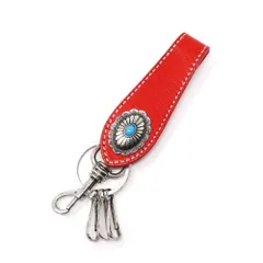 ☆ RED ☆ コンチョ付きキーホルダー NLAB-004 キーホルダー メンズ キーリング コンチョキーホルダー ベルトループ 牛革 革 本革 ココペリ コンチョ レディース キーアクセサリー フック 鍵 カギ おしゃれ かっこいい シンプル 飾りボタン