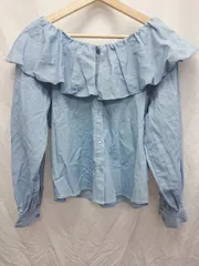 ◇ Θ NICE CLAUP ナイスクラップ フリル 長袖 シャツ　カットソー サイズF ブルー レディース P  【1409090036026】