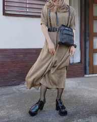 Puffsleeve A-Line Long Onepiece (beige)のサムネイル