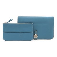 HERMES エルメス ドゴンデュオ ドゴンGM 2つ折長財布 二つ折り長財布 トゴ レザー ブルージーン コインケース付き □O刻印