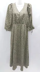 ◇ Θ JUNOAH ジュノア 花柄 長袖 ロング ワンピース サイズM カーキ レディース E  【1502060043465】