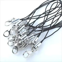 T-044 カニカン ストラップ 10本【ブラック×シルバー】 紐：黒色 金具：銀 キーホルダー ナスカン カニカン付き 携帯電話 スマホ 鍵 ハンドメイドアクセサリーパーツ