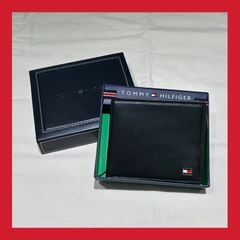 未使用【TOMMY HILFIGER トミーヒルフィガー】財布 ブラック レザー メンズ 二つ折り財布 箱あり