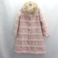 ■ ⊇ Anatelier ツイード柄 ラメ入り 取り外し可能ファー付き 長袖 コート サイズ36 ピンク ベージュ系 レディース E  【1502180064531】
