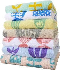 【在庫処分】kosugizen フェイスタオル まいにちのプリント(北欧調)34×80㎝ 7枚セット 薄手タイプ 大容量