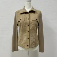 【Aquascutum】アクアスキュータム　ベージュ系　ジャケット　シャツ　長袖　異素材切り替え　スエード　リブニット　シンプル　大人