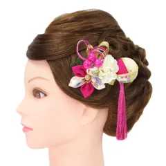 髪飾り 成人式 水引 つまみ細工 赤 振袖 前撮り 袴 花 2点セット ピンク 白 ゴールド ちりめん 房 房付き 組紐 和柄 かんざし No.9-5132