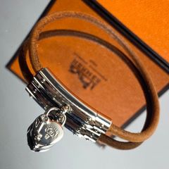HERMES エルメス ヴィヴィリデ ハート レザー ブレスレット ブラウン シルバー　箱付き