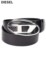 DIESEL (ディーゼル) 牛革 オーバルロゴ バックル留め ベルト (ブラック)