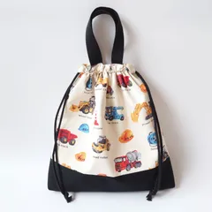 ハンドメイド リバーシブル 働く車 × 星 体操着入れ お着替え袋 巾着バッグ 体操着袋 体操服袋 着替え袋 体操服入れ 着替え入れ 体操服バック 体操服バッグ 体操着バッグ 体操着バック 入学 入園 はたらくくるま ブルドーザー トラック スター 男の子