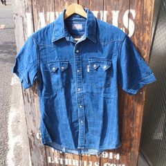 【BLUE BLUE】ブルーブルー  ハリウッドランチマーケット ハリラン インディゴ デニム 半袖ウエスタンシャツ 2 (M)