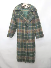 ■ ⊇ ◎ ABITOKYO アビトーキョー チェック柄 中綿 長袖 ロング チェスターコート サイズL グリーン マルチ レディース E  【1506250009620】