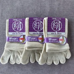 綿絹五本指ソックス22~25cmオフホワイト3足入りかかとなし