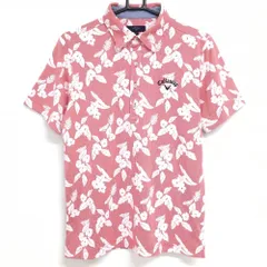 ★SALE価格★【超美品】キャロウェイ 半袖ポロシャツ レッド×白 細ストライプ 花柄 メンズ M ゴルフウェア Callaway